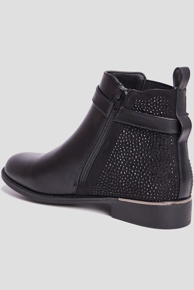 Bottines plates avec strass et boucles noir femme