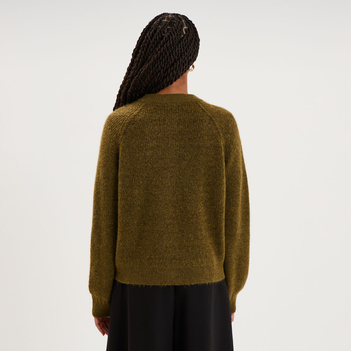 Gilet cardigan col rond boutonn&eacute; vert olive femme