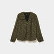 Blouse col tunisien manches longues vert kaki femme