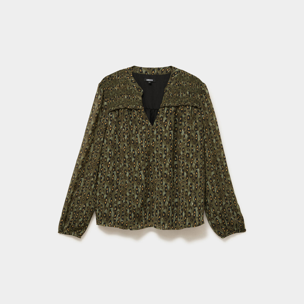 Blouse col tunisien manches longues vert kaki femme