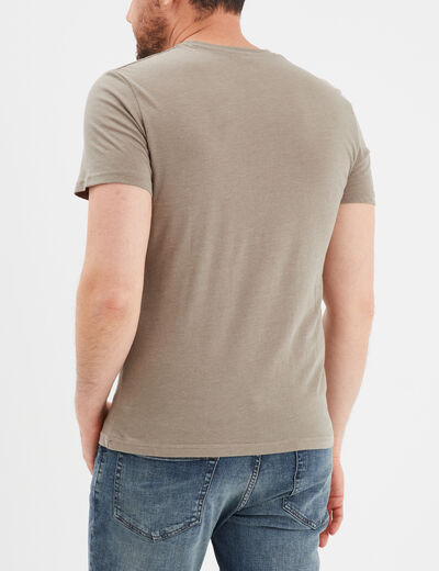 T-shirt manches courtes coton col V taupe homme