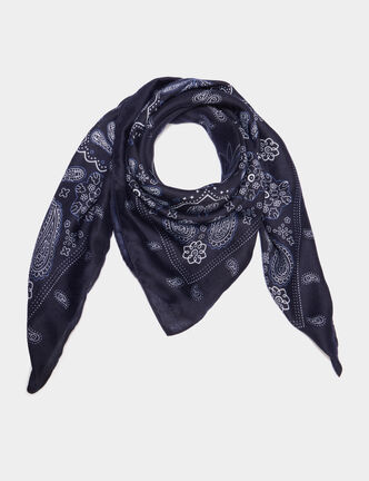 Foulard carr&eacute; bleu marine femme