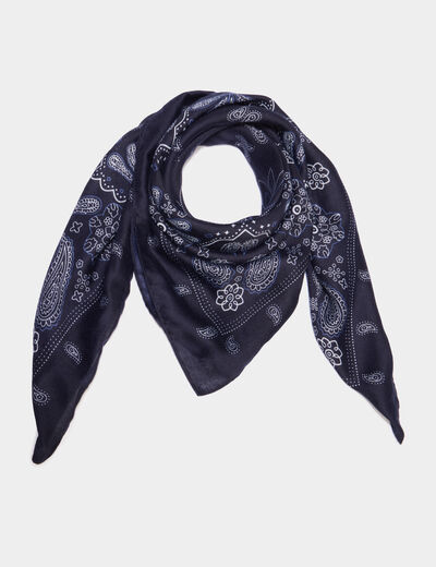 Foulard carr&eacute; bleu marine femme