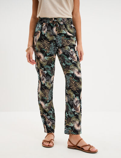 Pantalon fluide ceinture &eacute;lastiqu&eacute;e noir femme