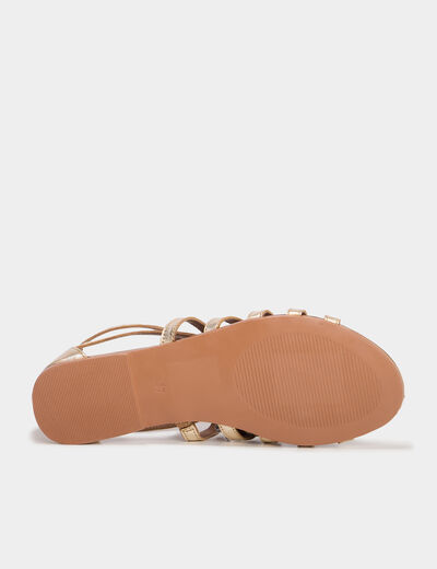 Sandales plates en cuir jaune or femme