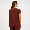 T-shirt gaufr&eacute; col rond avec boutons bordeaux femme