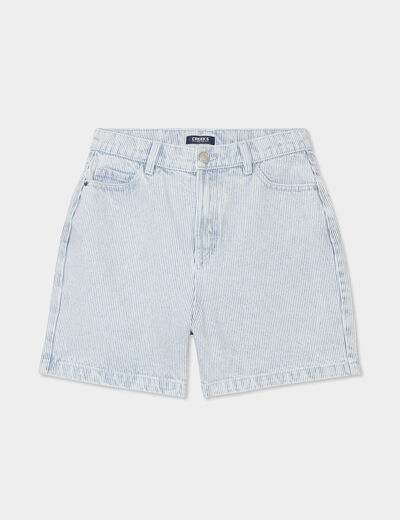 Short mom en jean 5 poches coton denim bleach femme
