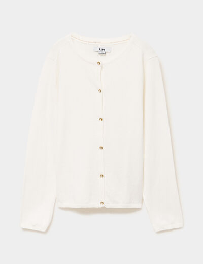 Gilet boutonn&eacute; coton m&eacute;lang&eacute; ivoire fille
