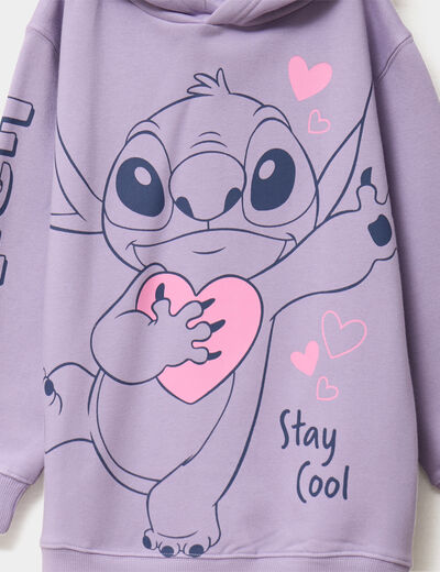 Sweat hoodie oversize à capuche Stitch parme fille
