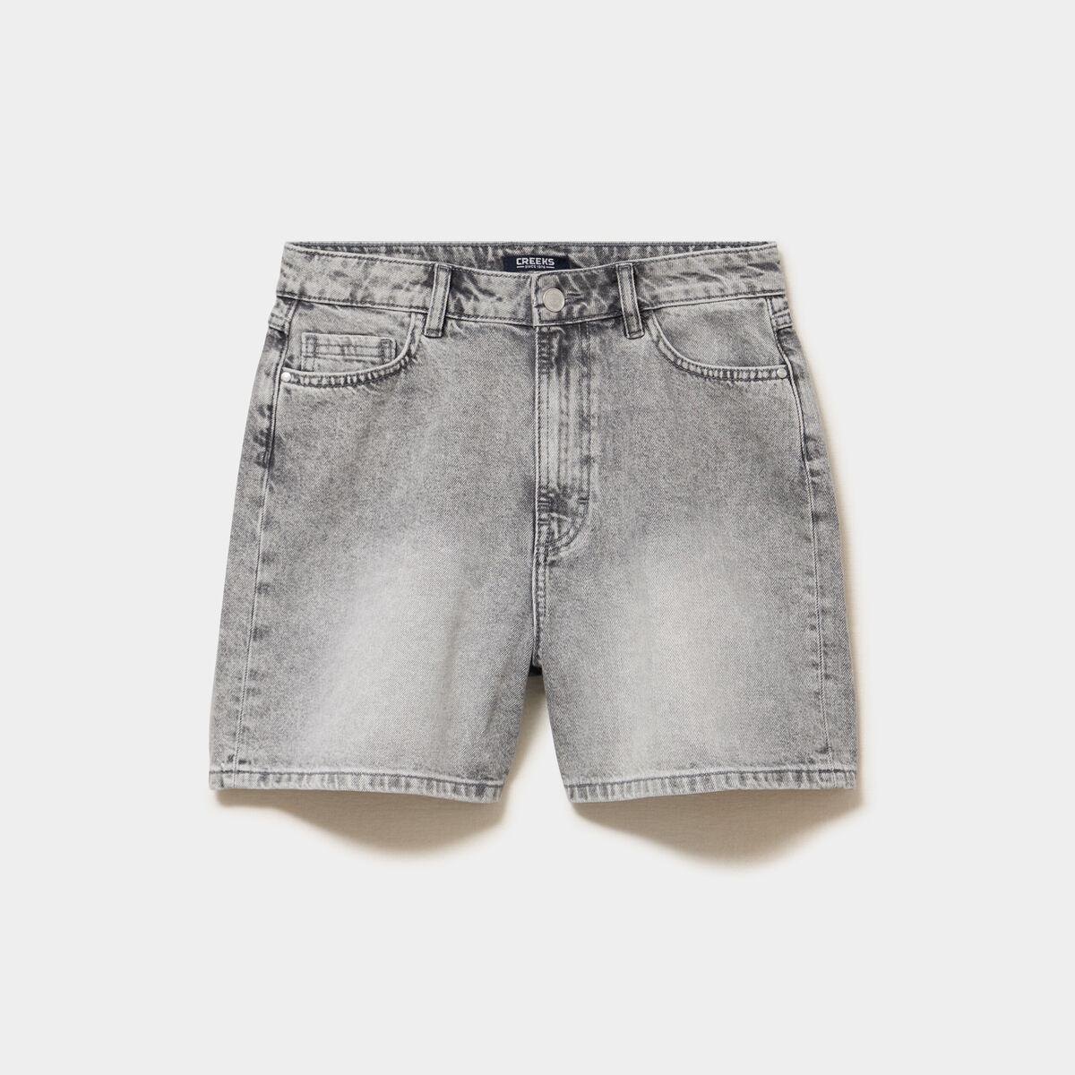 Short mom en jean 5 poches denim gris clair femme