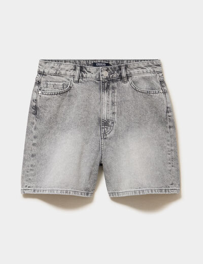 Short mom en jean 5 poches denim gris clair femme