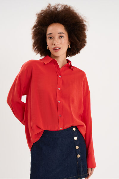 Chemise fluide manches longues oversize rouge femme