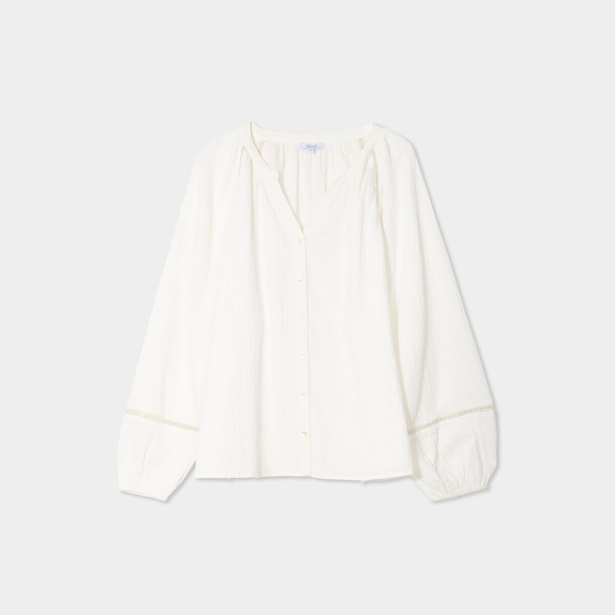 Blouse manches longues gaze de coton blanc femme grande taille