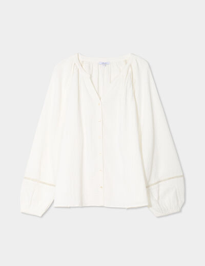 Blouse manches longues gaze de coton blanc femme grande taille