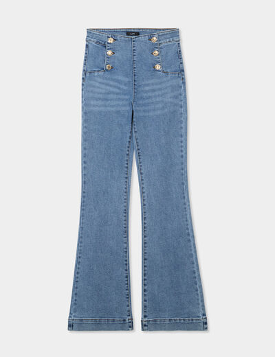 Jeans taille haute flare à ponts denim double stone femme