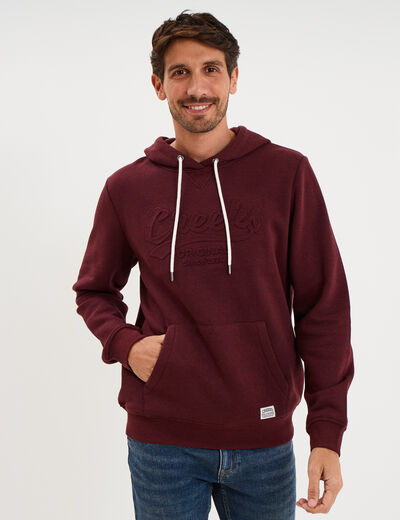 Sweat hoodie 1 poche et capuche prune homme