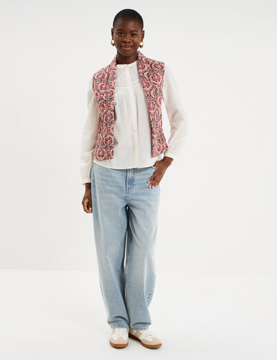Blouse droite manches longues coton ecru femme