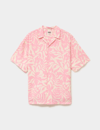 Chemise l&eacute;g&egrave;re textur&eacute;e manches courtes rose homme
