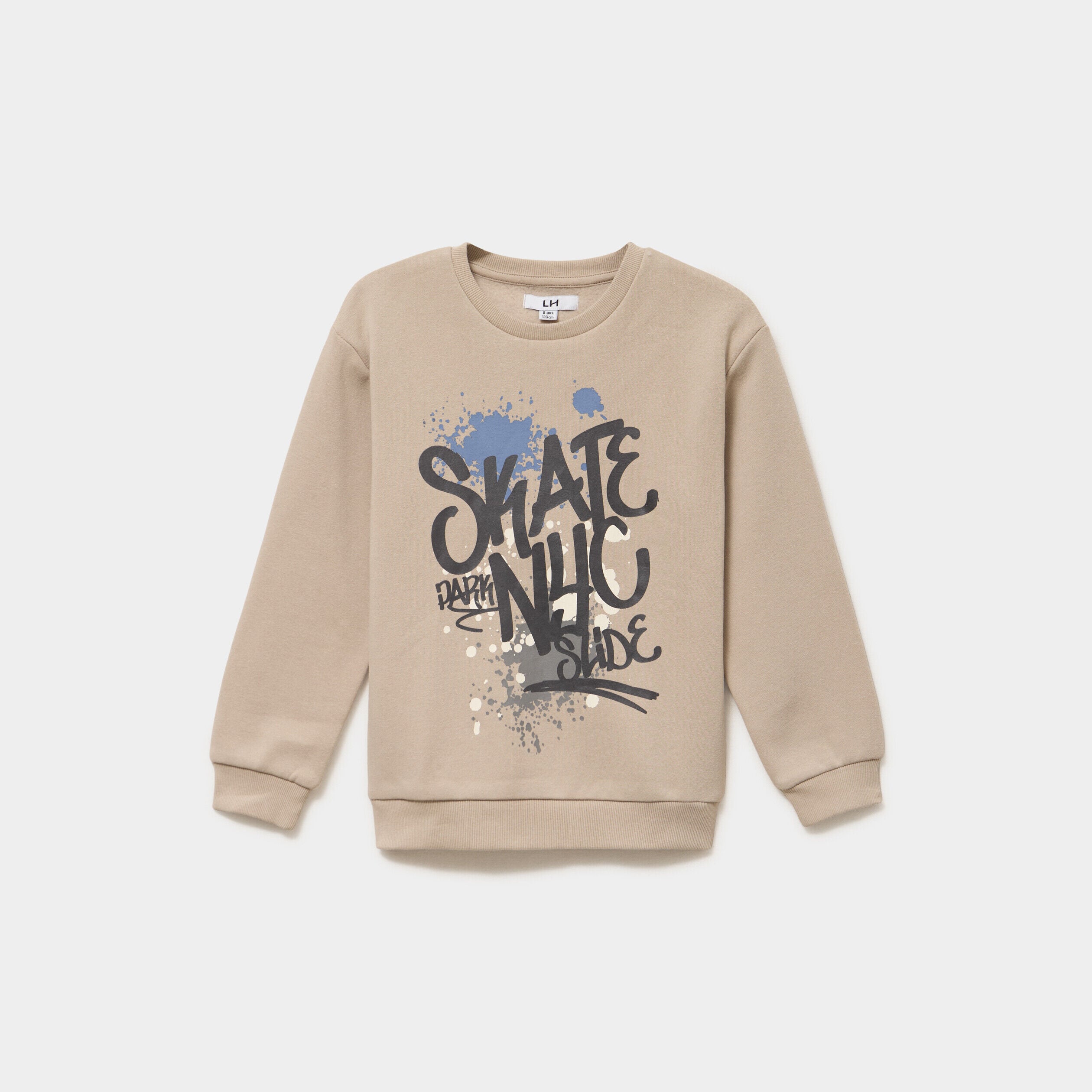 Sweat col rond oversize manches longues gris foncé garçon LH