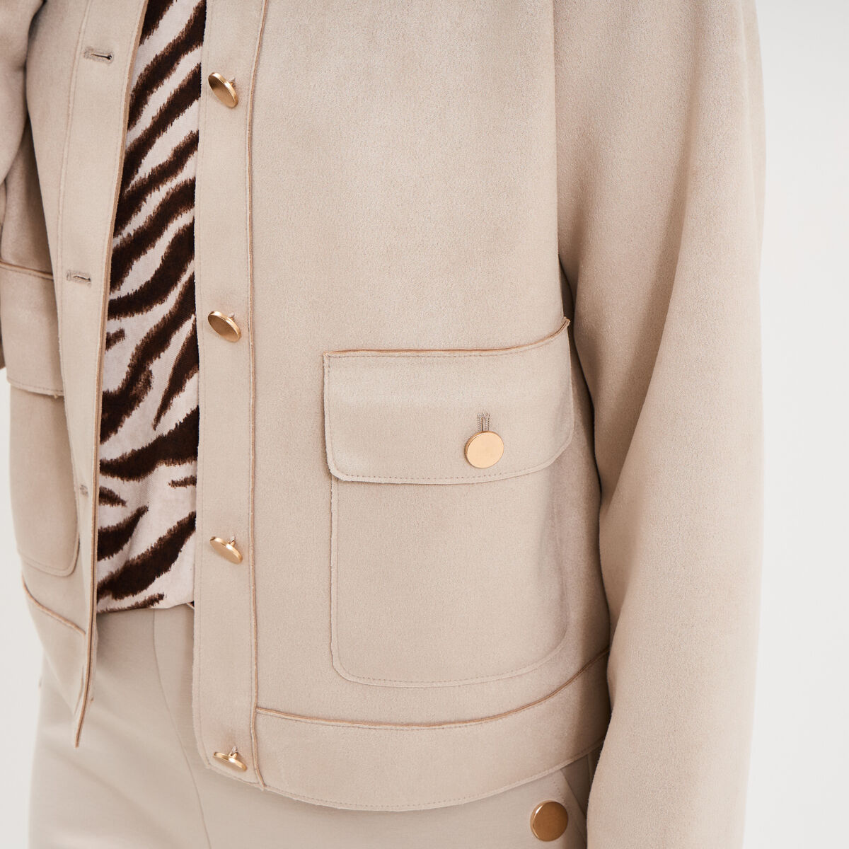 Veste boutonn&eacute;e effet su&eacute;dine beige femme