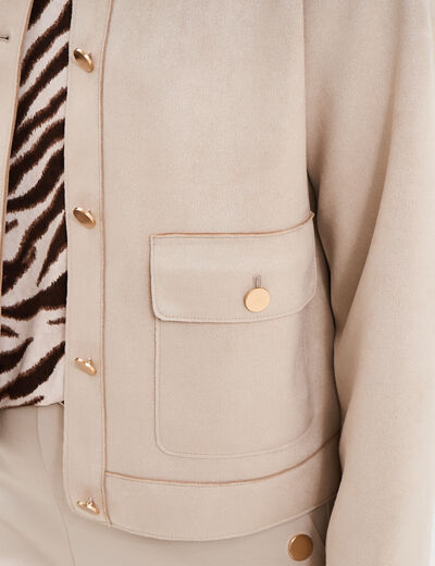 Veste boutonn&eacute;e effet su&eacute;dine beige femme