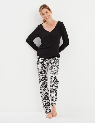 Ensemble pyjama manches longues 2 pièces noir femme