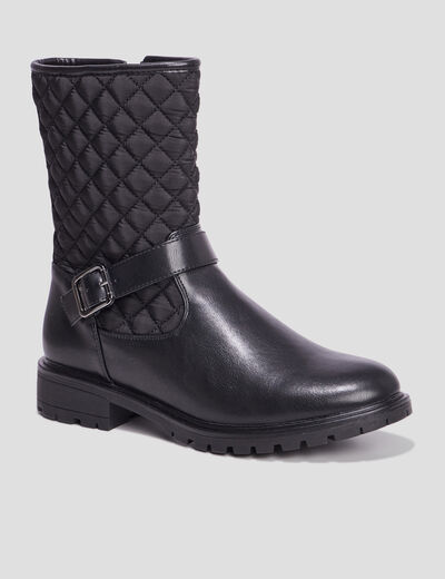 Bottines plates matelassées noir femme