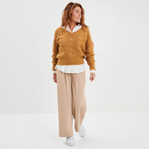 pantalon city wide leg a pinces sable femme Pantalon city wide leg à pinces sable femme