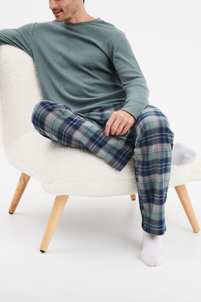 Ensemble pyjama manches longues 2 pi&egrave;ces vert homme
