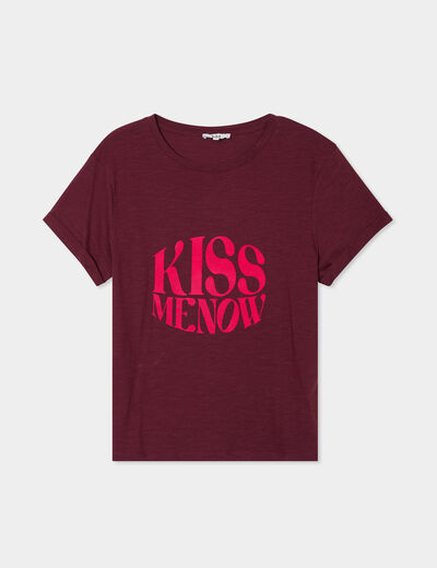 T-shirt manches courtes coton bordeaux femme