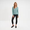 T-shirt col en V manches longues coton bleu gris femme