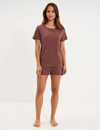 Ensemble pyjama short t-shirt coton marron chocolat femme