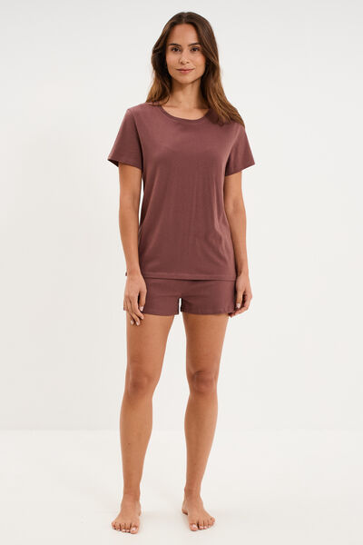 Ensemble pyjama short t-shirt coton marron chocolat femme