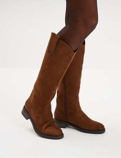 Bottes hautes zipp&eacute;es marron fonc&eacute; femme