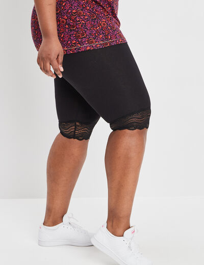 Legging court cycliste à dentelle noir femme grande taille