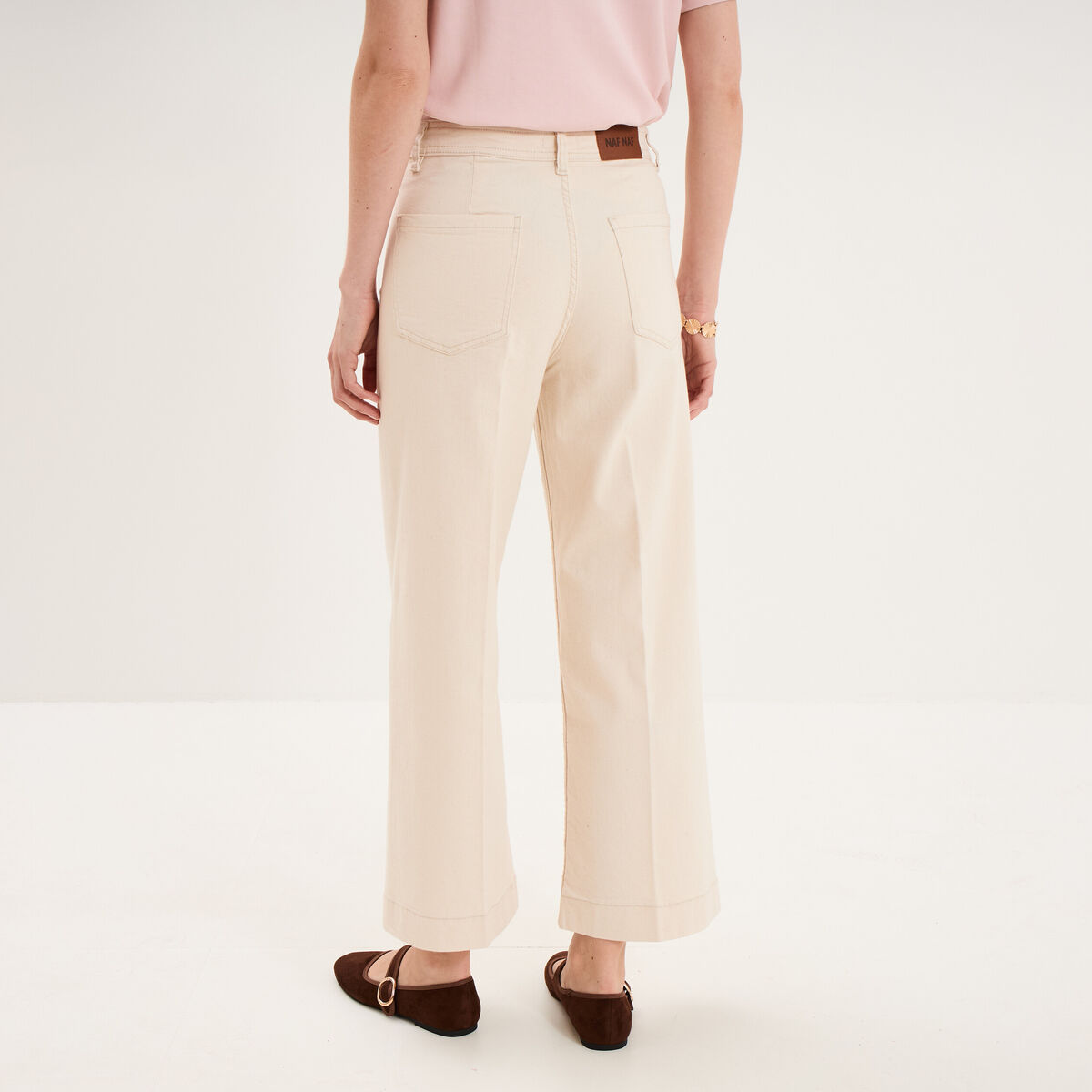 Pantalon large poche plaqu&eacute;e cropped ivoire femme