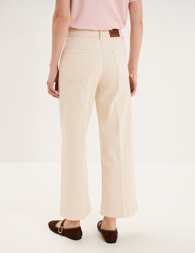 Pantalon large poche plaqu&eacute;e cropped ivoire femme