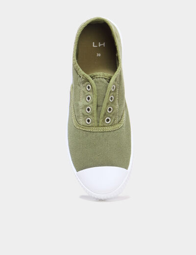 Tennis basses en toile enfilage facile vert kaki femme