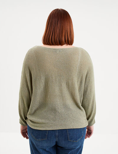 Pull manches longues col rond vert kaki femme grande taille