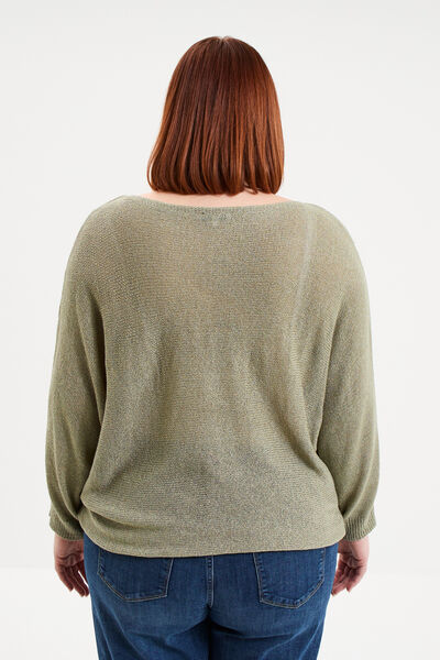 Pull manches longues col rond vert kaki femme grande taille