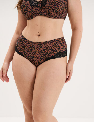 Shorty microfibre empi&egrave;cements dentelle marron femme grande taille
