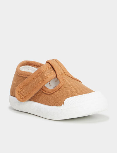 Chaussures salomé en toile à scratchs marron bébé garçon