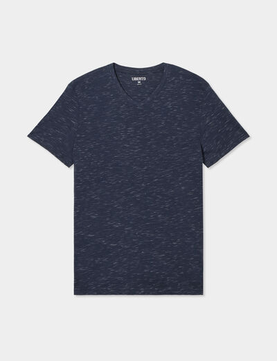T-shirt droit col en V Liberto bleu homme