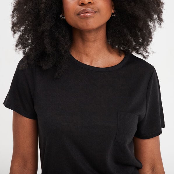 t shirt col rond 1 poche manches courtes noir femme T-shirt col rond 1 poche manches courtes noir femme