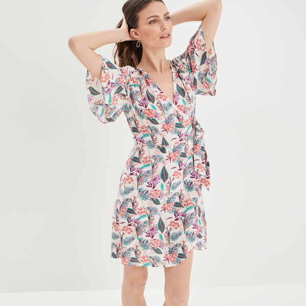 Robe courte portefeuille ecru femme