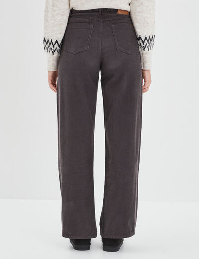 Pantalon velours taille haute large gris foncé femme