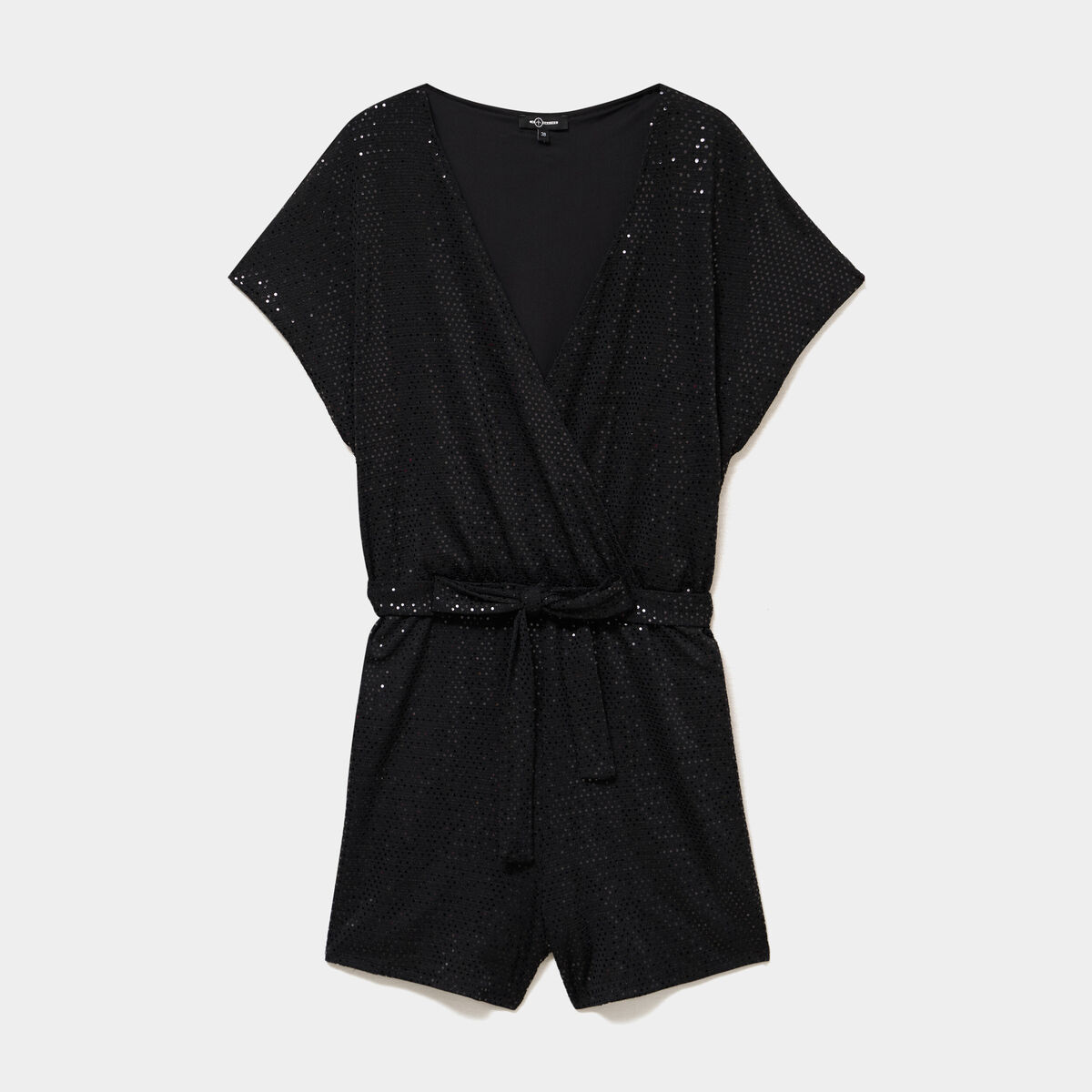 Combishort &agrave; paillettes manches courtes noir femme