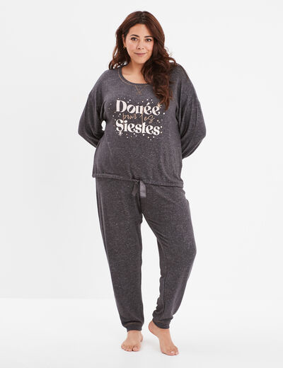 Ensemble pyjama manches longues 2 pièces gris foncé femme grande taille