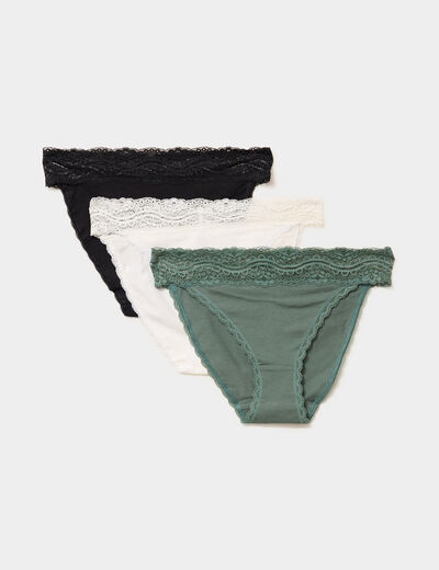 Lot 3 culottes en coton détail dentelle vert femme