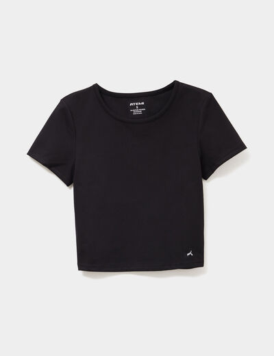 T-shirt de sport court ajust&eacute; noir femme